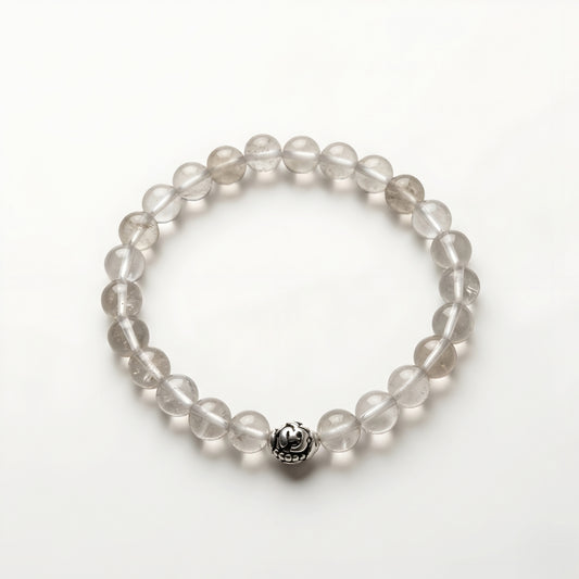 Lab Certified Divine Sphatik (Clear Quartz) gemstone bracelet with genuine 92.5 sterling silver bead, handcrafted natural crystal bracelet for men and women.