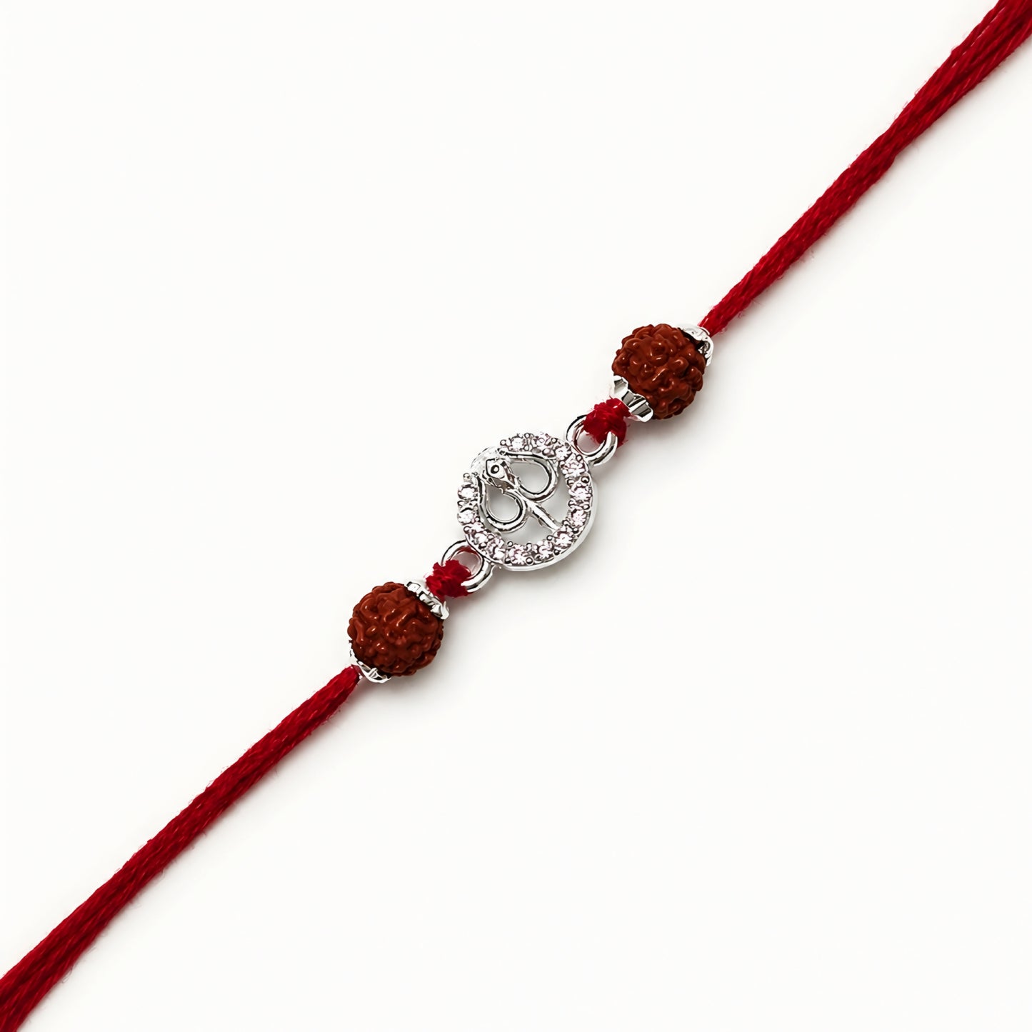 Silver Trishul stone Rakhi with original Rudraksha beads and red thread for brother on Raksha Bandhan