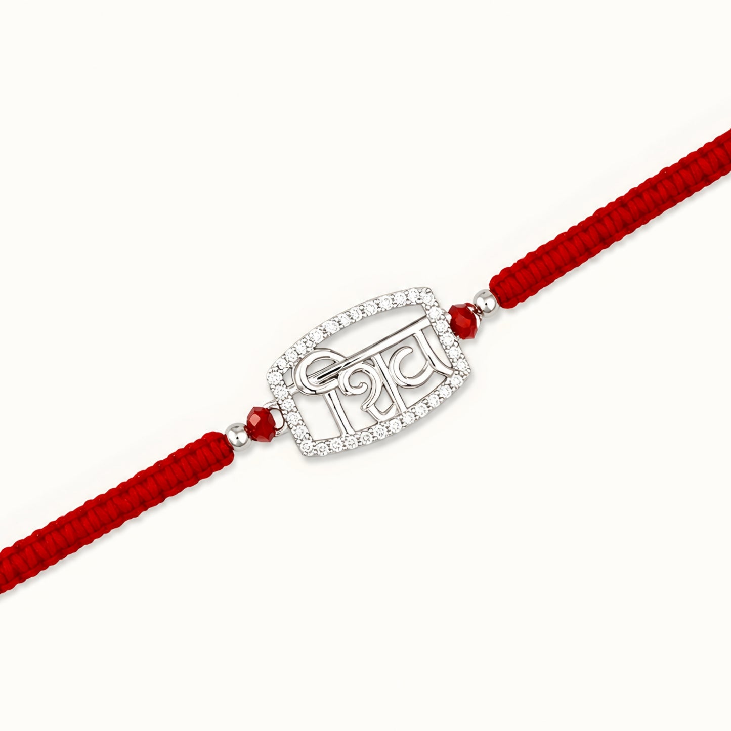 Shiv 925 silver Rakhi with red braided thread for brother