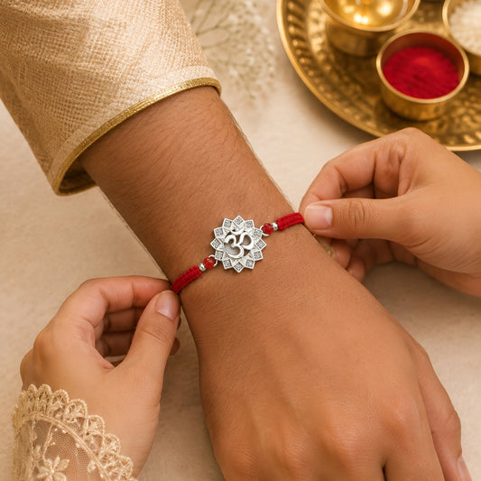 Om Silver Rakhi | Lotus Design Rakhi for Brother