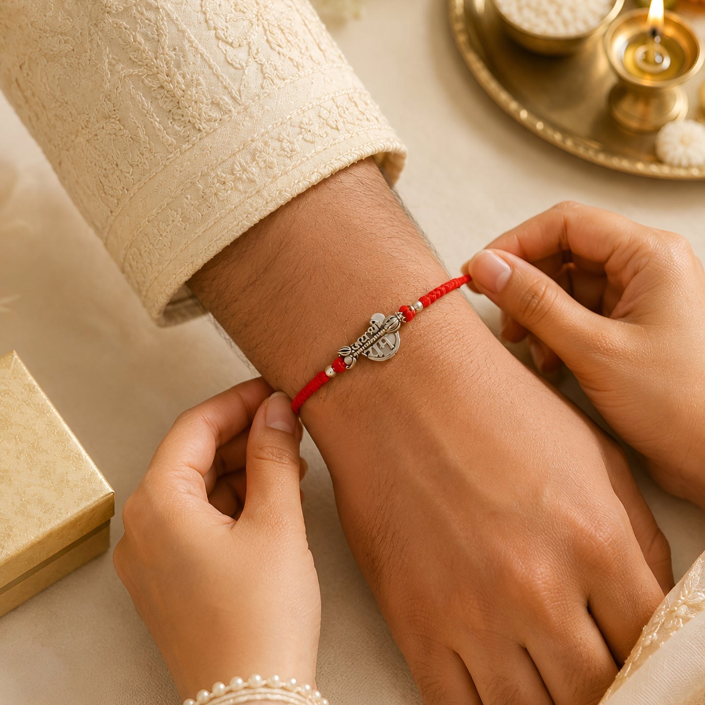 Shree Ram Silver Rakhi – Traditional Red Thread Rakhi