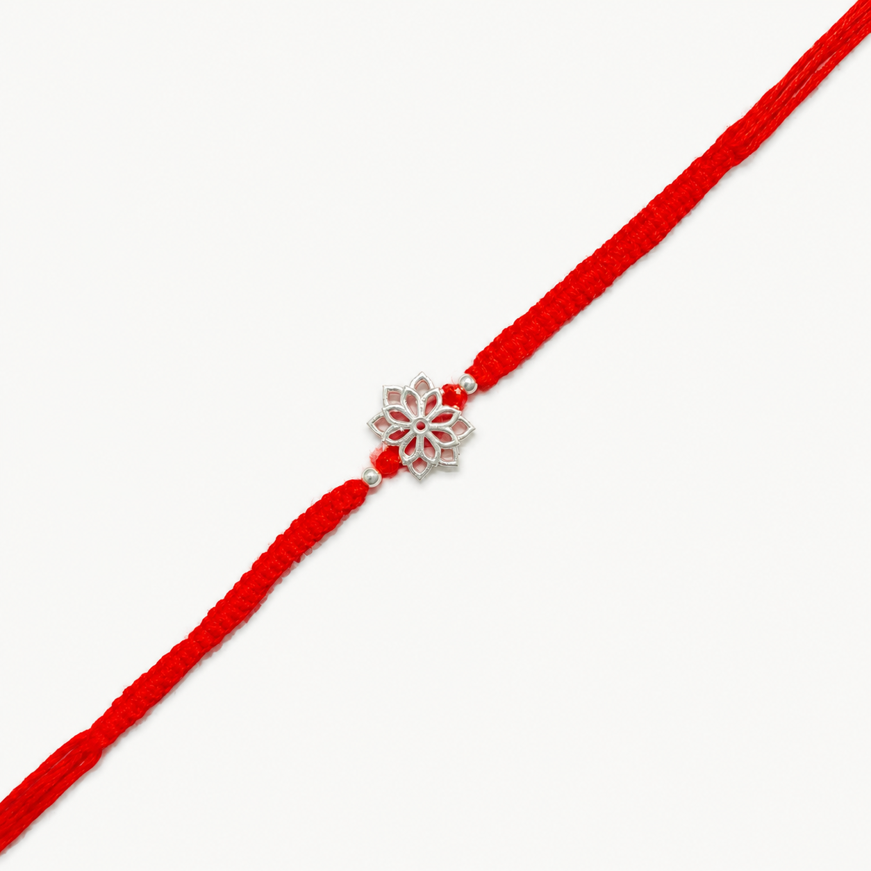 Silver Lotus Flower Rakhi with handcrafted red braided thread for Raksha Bandhan gift for brother