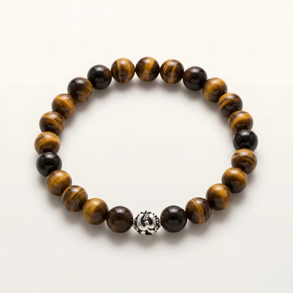 Lab Certified Natural Tiger Eye gemstone bracelet with genuine 92.5 sterling silver bead, handcrafted beaded bracelet for men and women.
