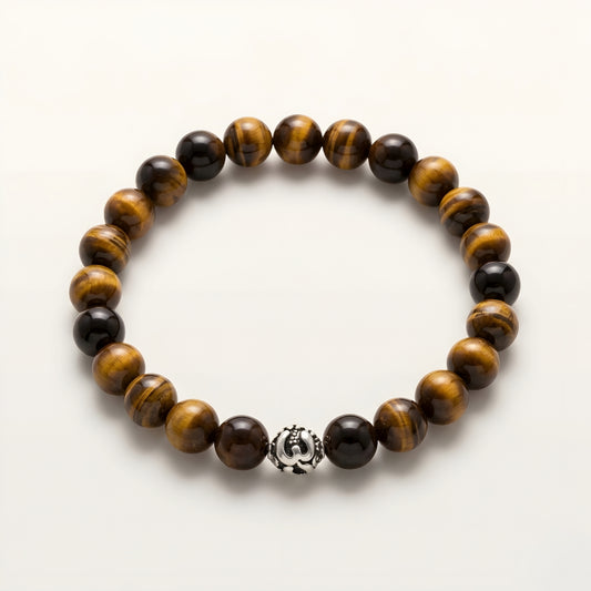 Lab Certified Natural Tiger Eye gemstone bracelet with genuine 92.5 sterling silver bead, handcrafted beaded bracelet for men and women.