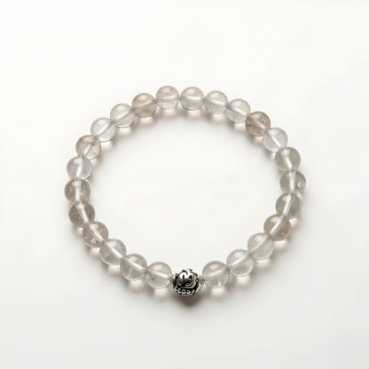 Lab Certified Divine Sphatik (Clear Quartz) gemstone bracelet with genuine 92.5 sterling silver bead, handcrafted natural crystal bracelet for men and women.