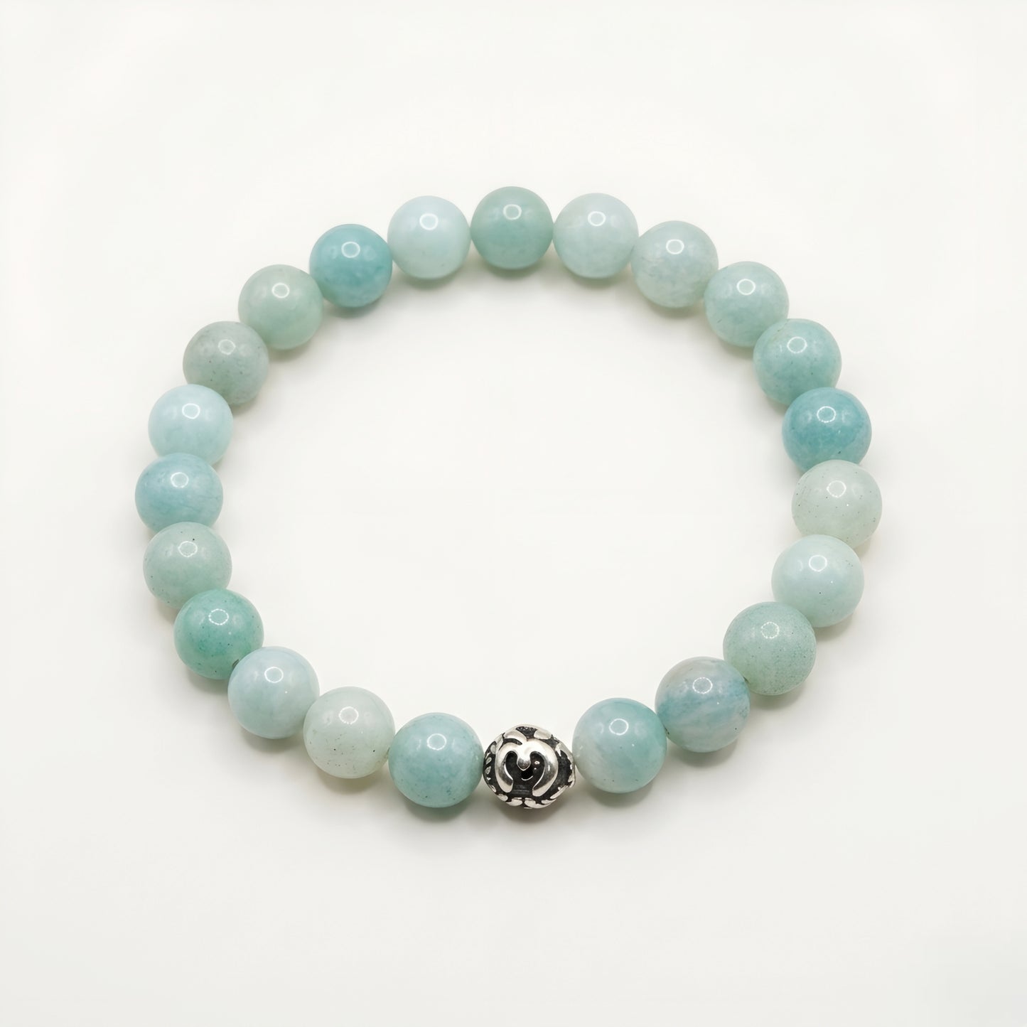 Natural Amazonite Stone Bracelet featuring genuine polished Amazonite gemstone beads with a 92.5 sterling silver bead, handcrafted stretch bracelet for men and women.