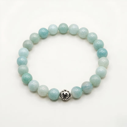 Natural Amazonite Stone Bracelet featuring genuine polished Amazonite gemstone beads with a 92.5 sterling silver bead, handcrafted stretch bracelet for men and women.