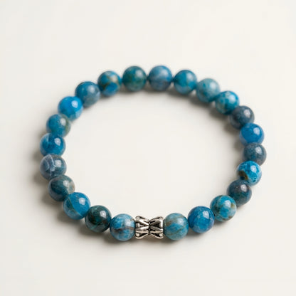 Lab Certified Blue Apatite gemstone bracelet with genuine 92.5 sterling silver bead, handcrafted natural gemstone bracelet for men and women.