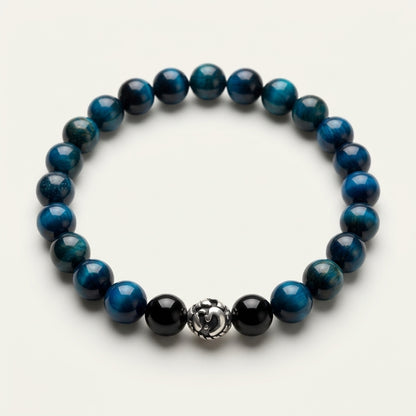 Lab Certified Blue Tiger Eye gemstone bracelet with genuine 92.5 sterling silver bead, handcrafted natural gemstone bracelet for men and women.