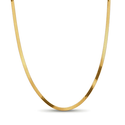 Minimalist gold herringbone chain necklace featuring a flat snake design with a polished finish for everyday wear and layering.