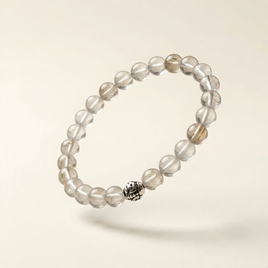 Lab Certified Divine Sphatik (Clear Quartz) gemstone bracelet with genuine 92.5 sterling silver bead, handcrafted natural crystal bracelet for men and women.