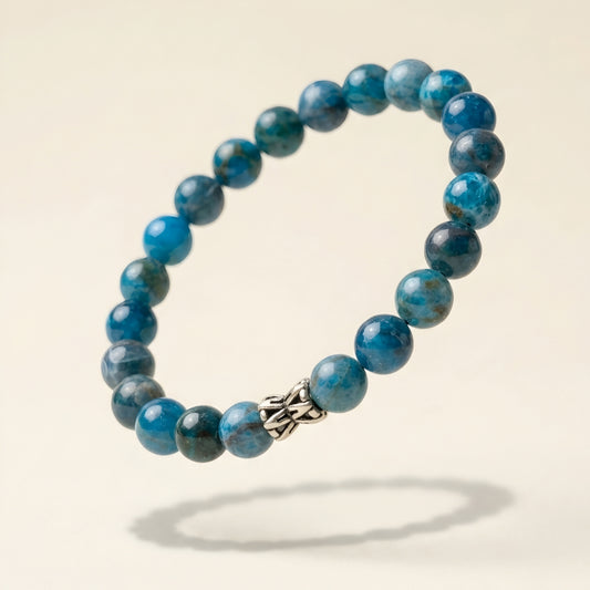 Lab Certified Blue Apatite gemstone bracelet with genuine 92.5 sterling silver bead, handcrafted natural gemstone bracelet for men and women.