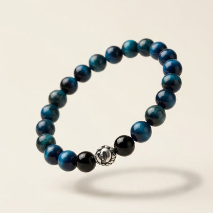 Lab Certified Blue Tiger Eye gemstone bracelet with genuine 92.5 sterling silver bead, handcrafted natural gemstone bracelet for men and women.