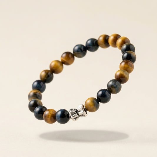Lab Certified Golden Tiger Eye gemstone bracelet with genuine 92.5 sterling silver bead, handcrafted natural crystal bracelet for men and women.