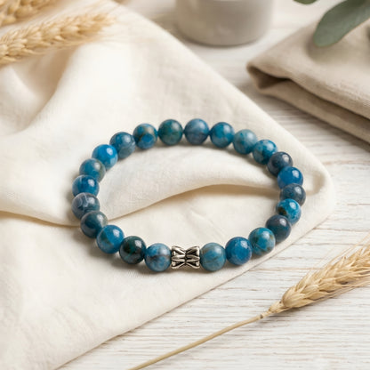 Lab Certified Blue Apatite gemstone bracelet with genuine 92.5 sterling silver bead, handcrafted natural gemstone bracelet for men and women.