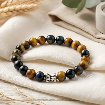 Lab Certified Golden Tiger Eye gemstone bracelet with genuine 92.5 sterling silver bead, handcrafted natural crystal bracelet for men and women.