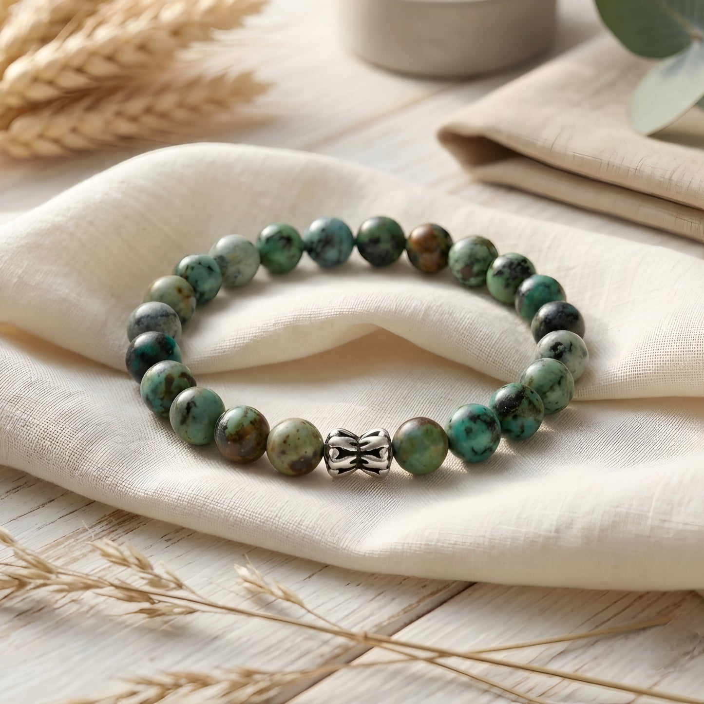 Lab Certified African Turquoise gemstone bracelet with genuine 92.5 sterling silver bead, handcrafted natural gemstone bracelet for men and women.