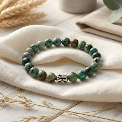 Lab Certified African Turquoise gemstone bracelet with genuine 92.5 sterling silver bead, handcrafted natural gemstone bracelet for men and women.
