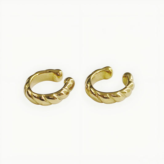 Gold plated twisted rope ear cuff for women, no piercing ear cuff with anti-tarnish finish, lightweight minimalist fashion jewellery for everyday, office, party and festive wear.