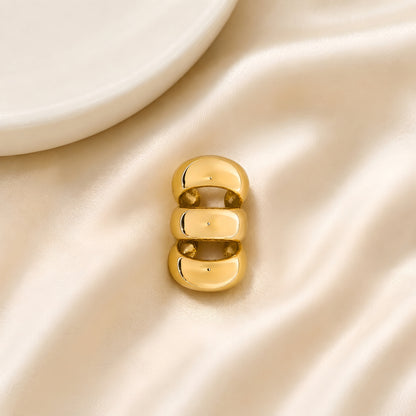 Gold plated dome ear cuff for women with smooth polished finish, no piercing ear cuff, anti-tarnish minimalist statement jewellery for everyday and party wear.