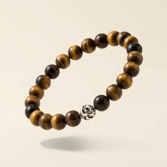 Lab Certified Natural Tiger Eye gemstone bracelet with genuine 92.5 sterling silver bead, handcrafted beaded bracelet for men and women.