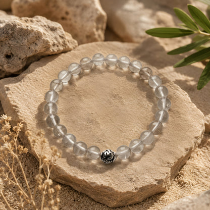 Lab Certified Divine Sphatik (Clear Quartz) gemstone bracelet with genuine 92.5 sterling silver bead, handcrafted natural crystal bracelet for men and women.