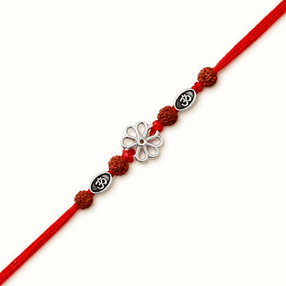 Silver Floral Om Original Rudraksha Rakhi