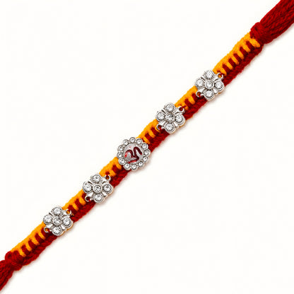 Silver Om Floral Stone Rakhi