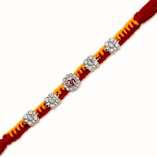 Silver Om Floral Stone Rakhi