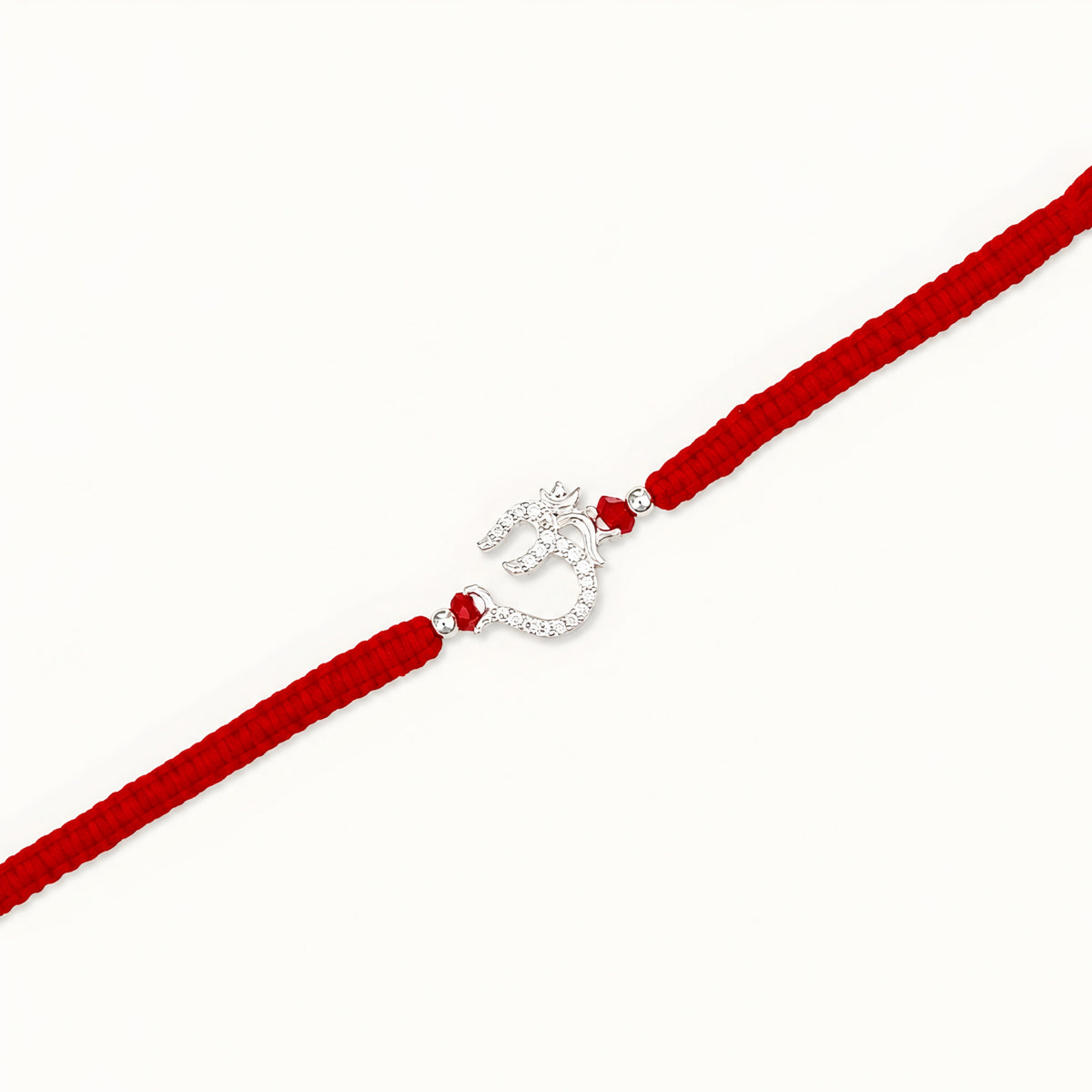 Om 925 silver Rakhi with red braided thread for brother