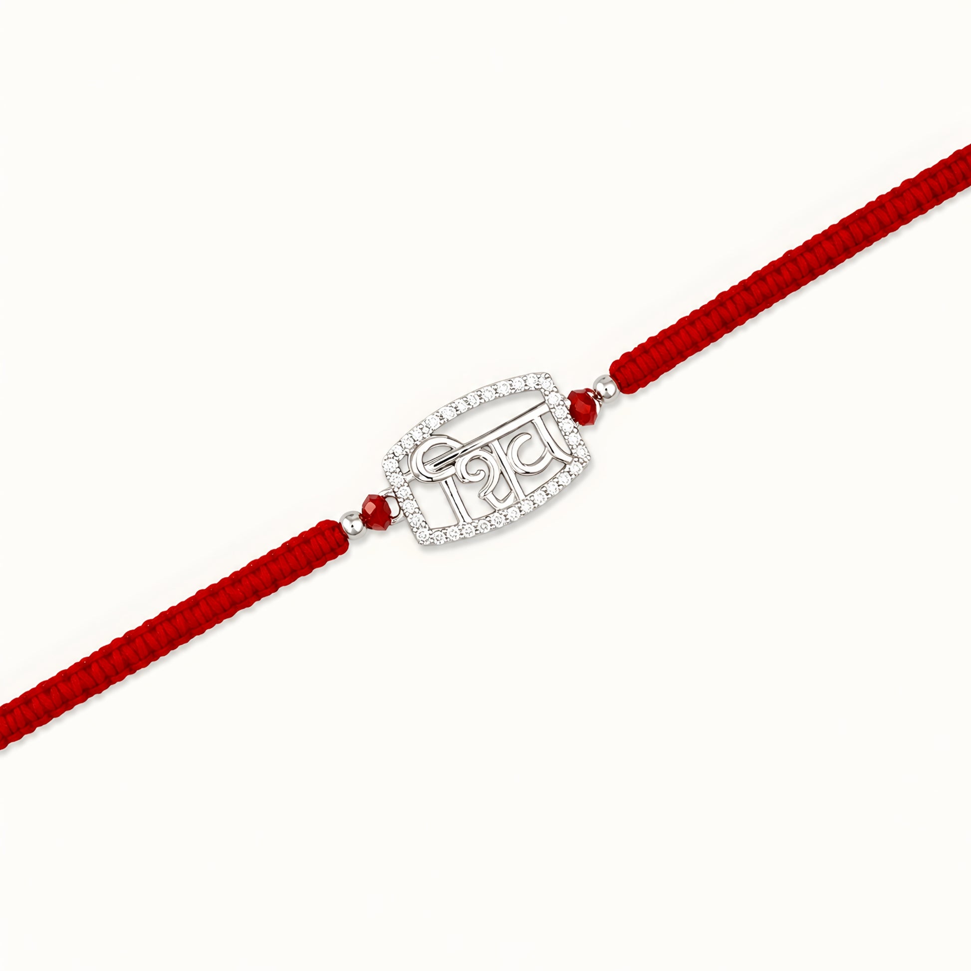 Shiv 925 silver Rakhi with red braided thread for brother