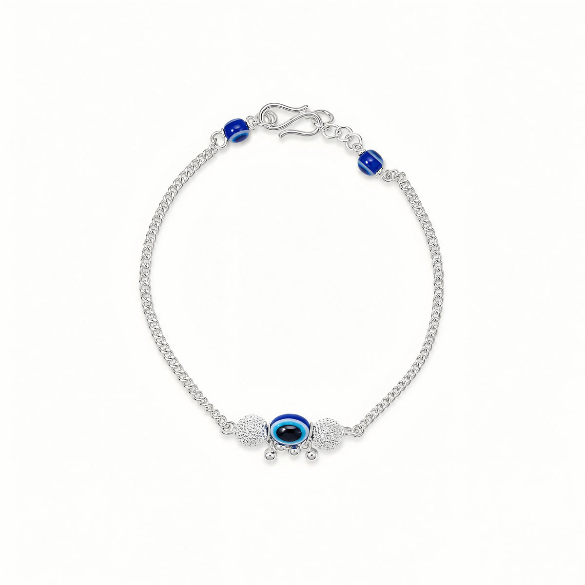 Silver Bhabhi Rakhi with blue evil eye design for Raksha Bandhan