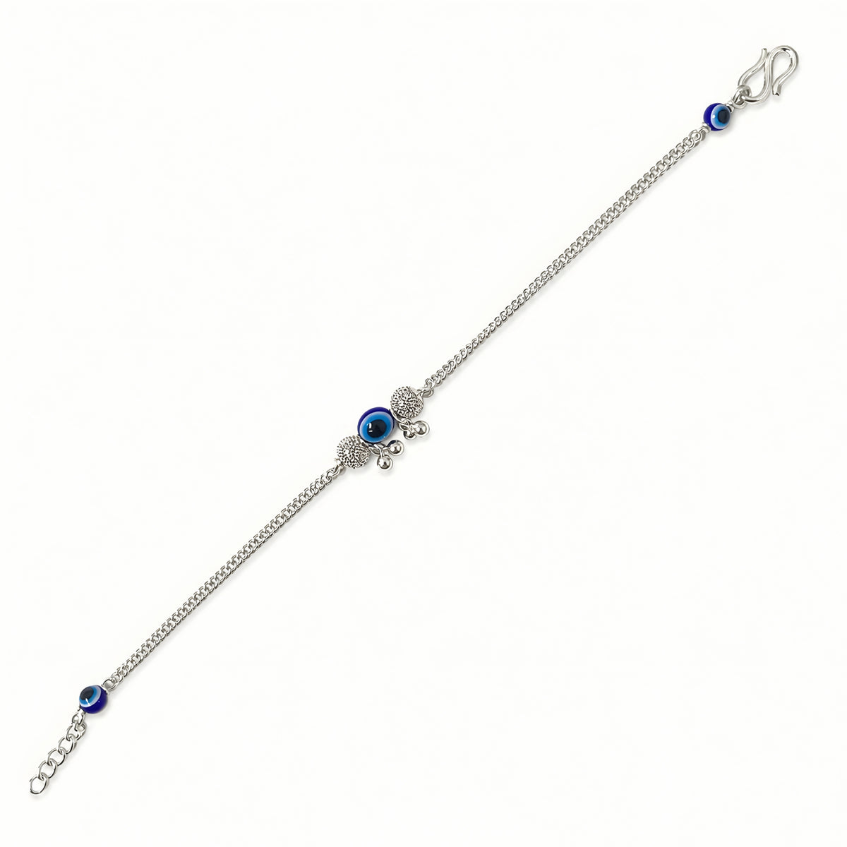 Silver Bhabhi Rakhi with blue evil eye design for Raksha Bandhan