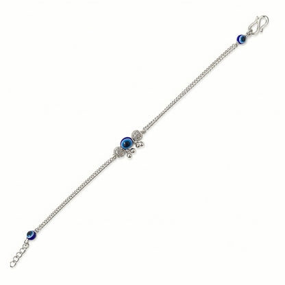 Silver Bhabhi Rakhi with blue evil eye design for Raksha Bandhan