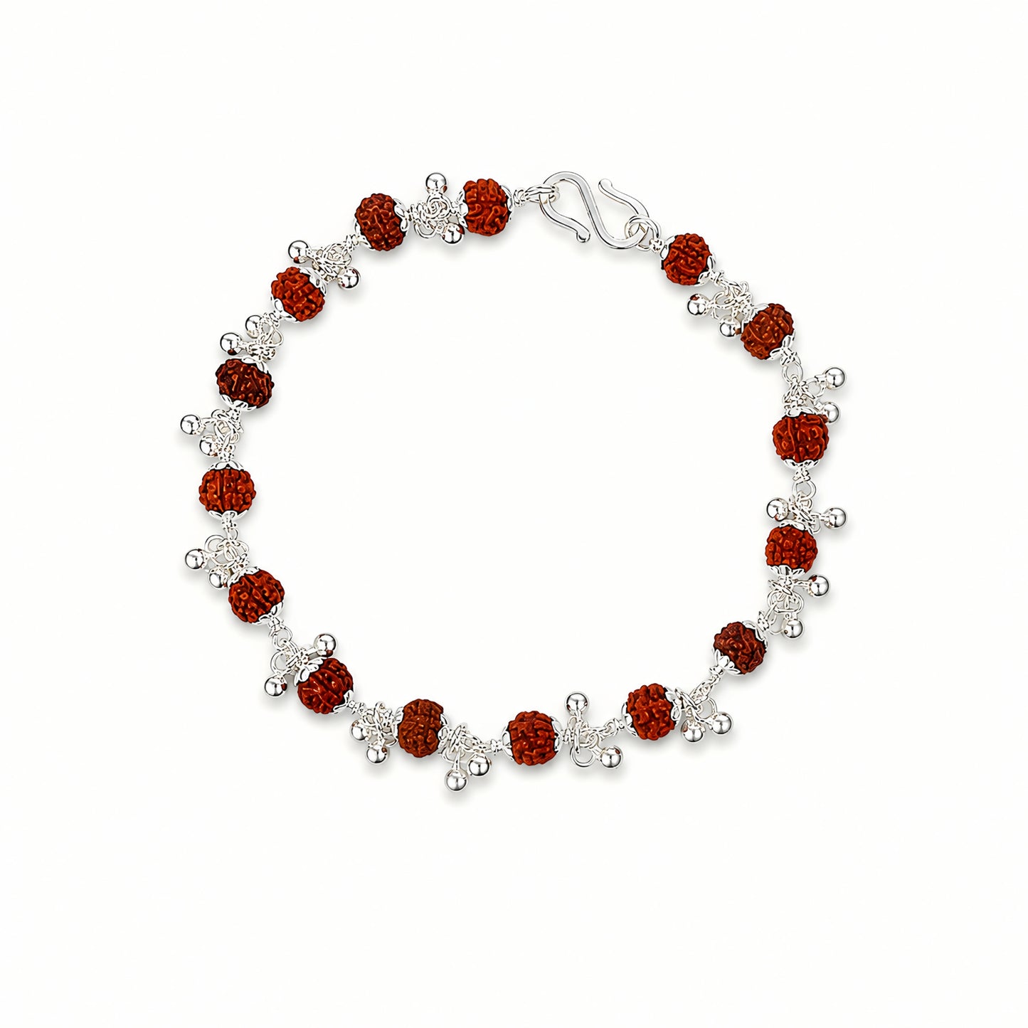 Silver Rudraksha Bhabhi Rakhi with traditional beads and silver detailing