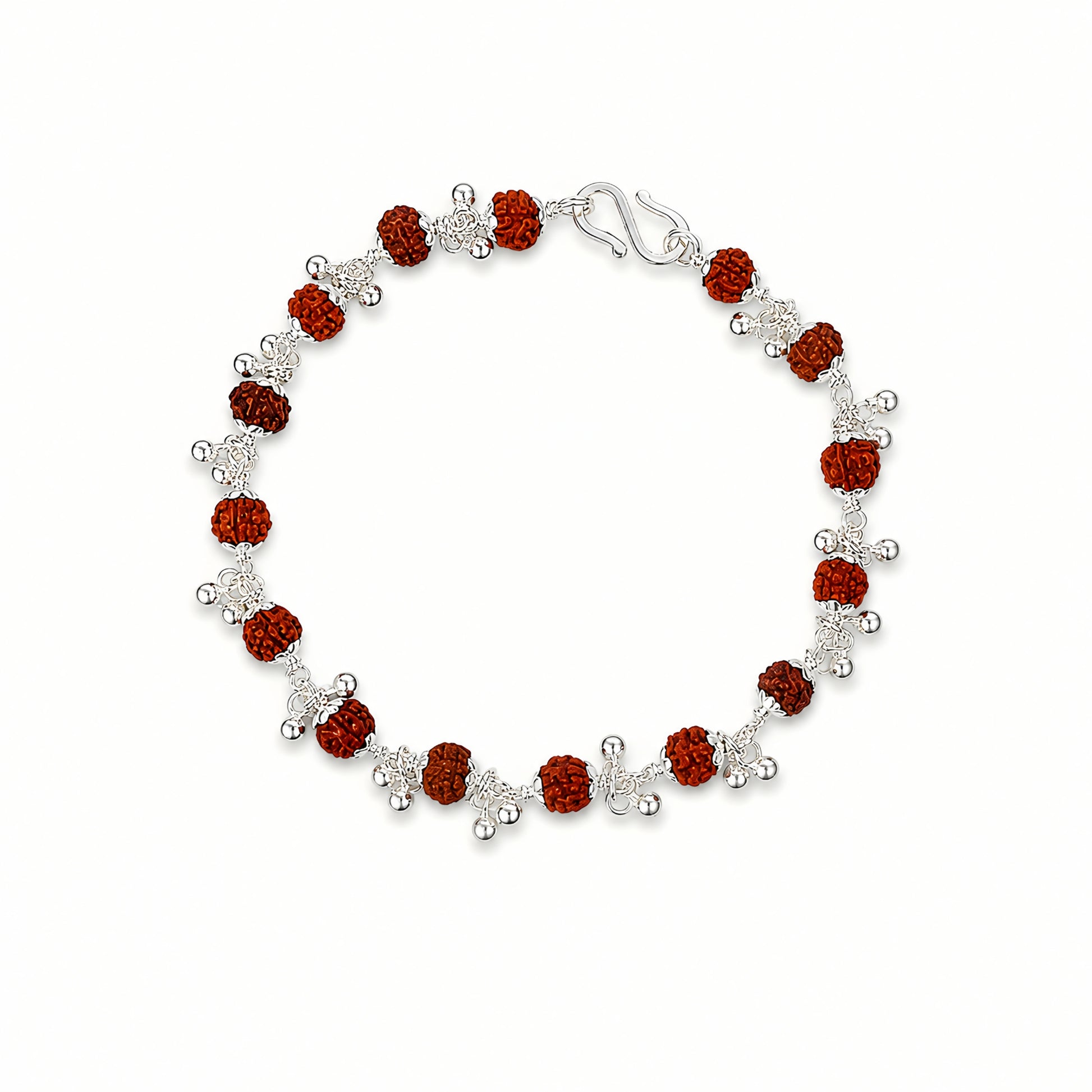 Silver Rudraksha Bhabhi Rakhi with traditional beads and silver detailing