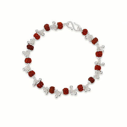 Silver Rudraksha Bhabhi Rakhi with traditional beads and silver detailing