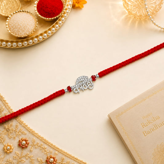 Kanha 925 silver Rakhi with Krishna flute and peacock feather design