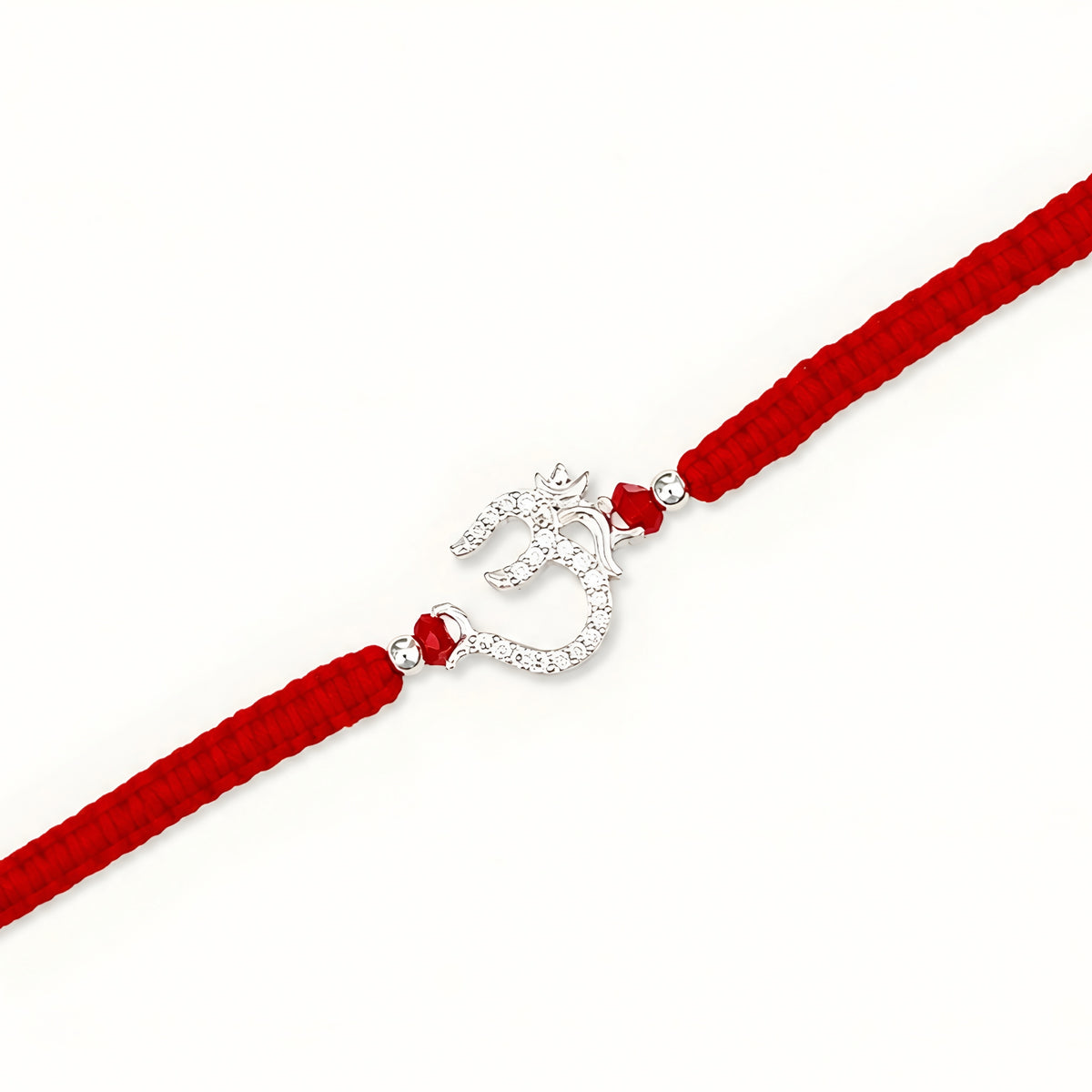 Om 925 silver Rakhi with red braided thread for brother