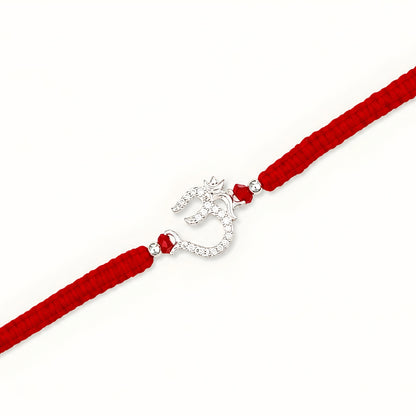 Om 925 silver Rakhi with red braided thread for brother