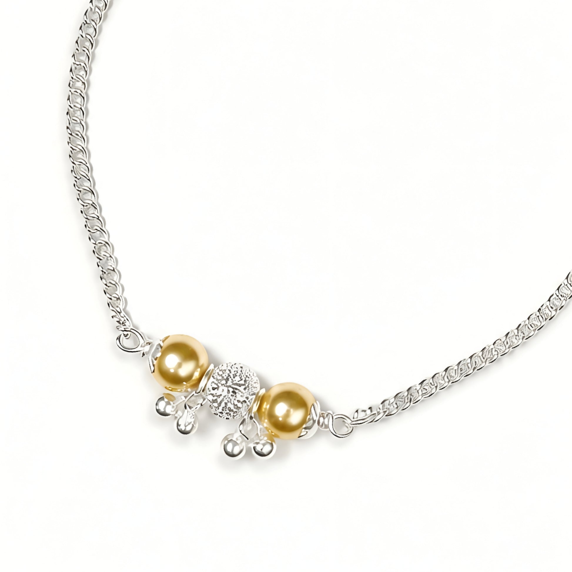 Silver Bhabhi Rakhi with blue evil eye beads and gold-tone beads