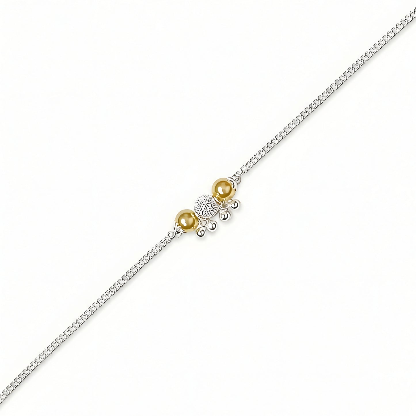 Silver Bhabhi Rakhi with blue evil eye beads and gold-tone beads