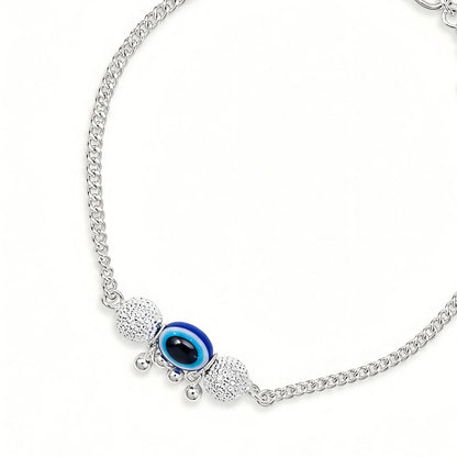 Silver Bhabhi Rakhi with blue evil eye design for Raksha Bandhan