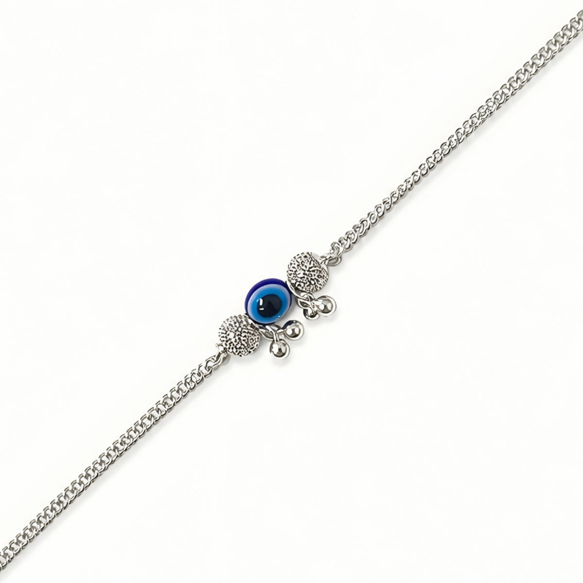 Silver Bhabhi Rakhi with blue evil eye design for Raksha Bandhan