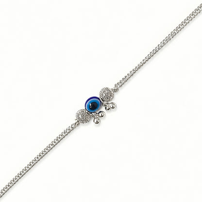 Silver Bhabhi Rakhi with blue evil eye design for Raksha Bandhan