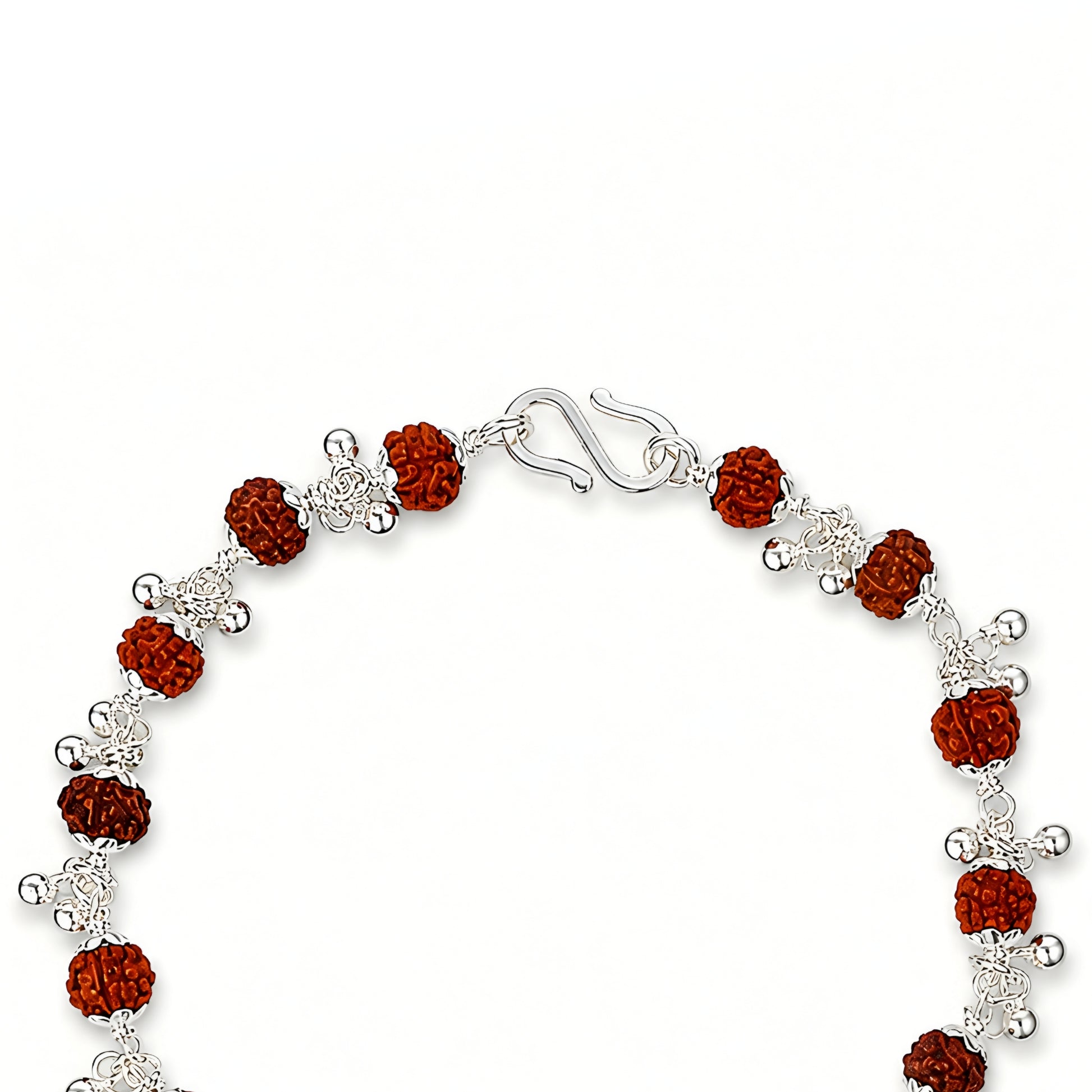 Silver Rudraksha Bhabhi Rakhi with traditional beads and silver detailing