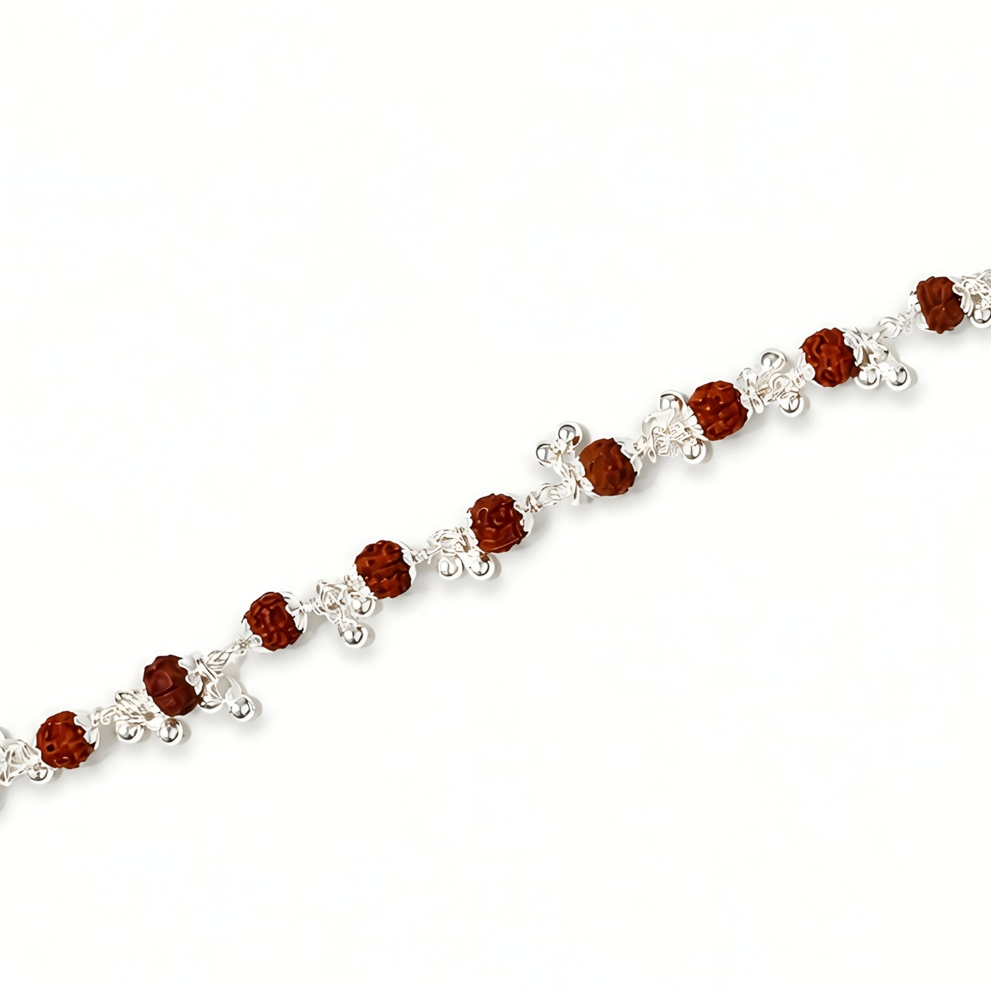 Silver Rudraksha Bhabhi Rakhi with traditional beads and silver detailing