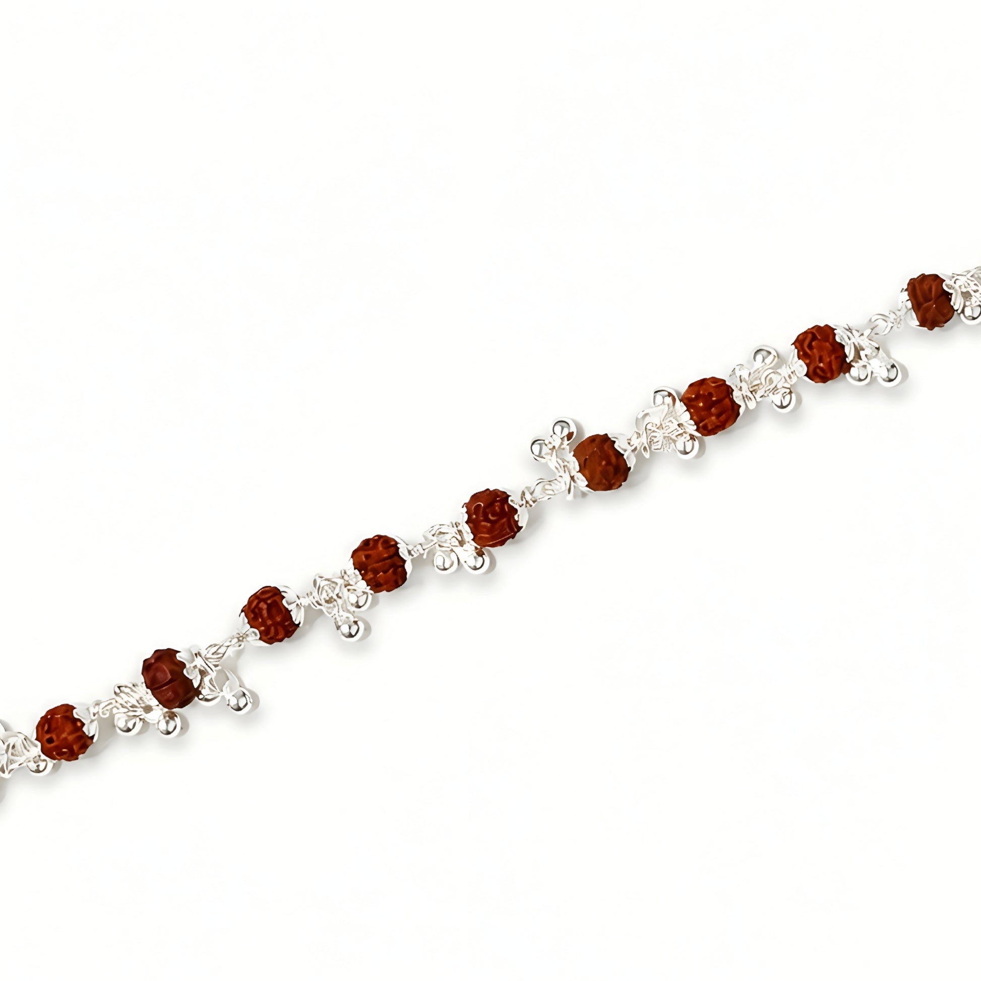 Silver Rudraksha Bhabhi Rakhi with traditional beads and silver detailing