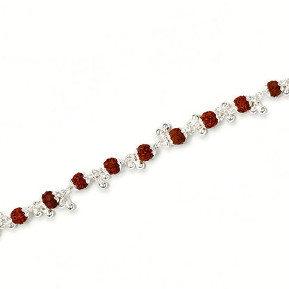 Silver Rudraksha Bhabhi Rakhi with traditional beads and silver detailing