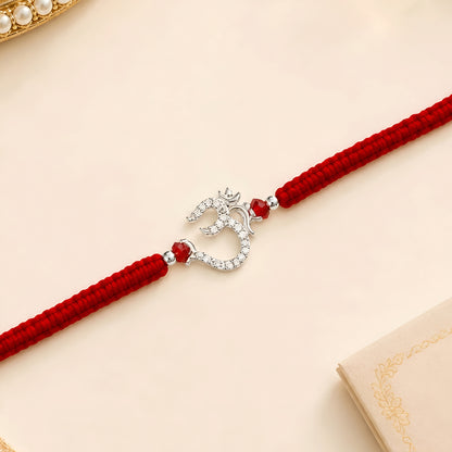 Om 925 silver Rakhi with red braided thread for brother